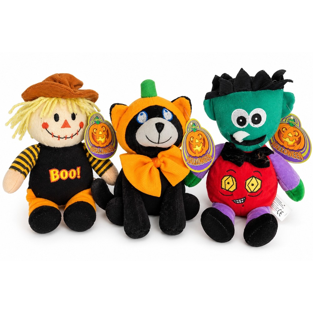 Vintage Y2K Kellytoy Halloween Plush Lot 3 Scarecrow Cat Frankenstein Tags